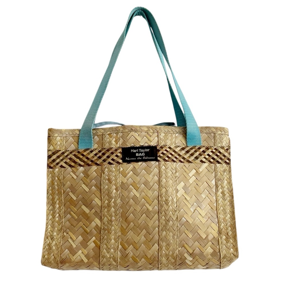 Harl Taylor Nassau Bahamas Straw Rattan Grosgrain Ribbon Bag